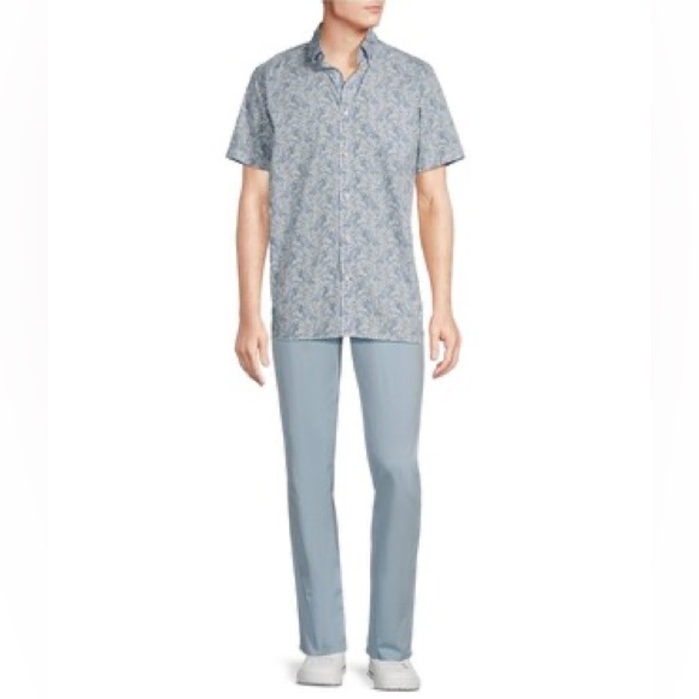Daniel Cremieux Blue Floral Paisley Print Poplin Short Sleeve Shirt